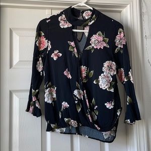 Black flower boho blouse